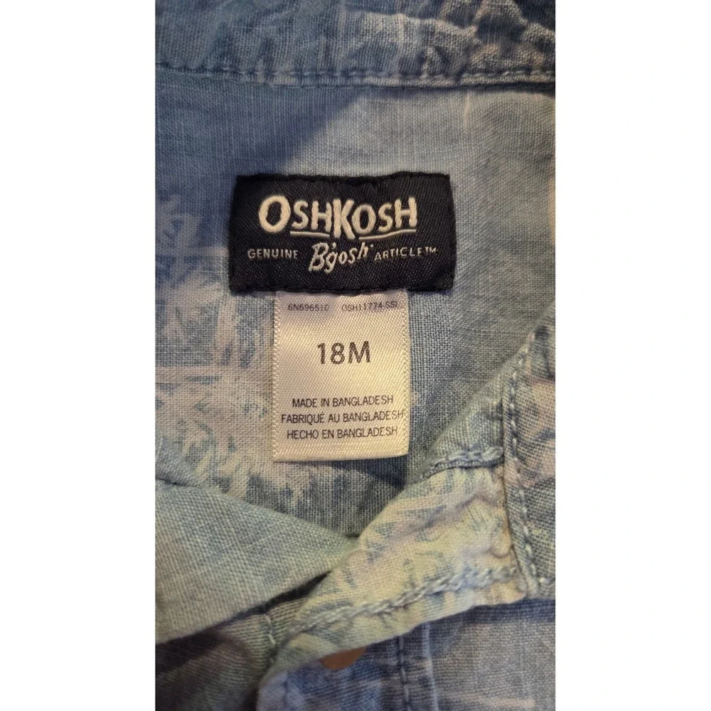OshKosh B'gosh 18M 100% Cotton Blue‎ Tropical Dinosaur Button Down Shirt